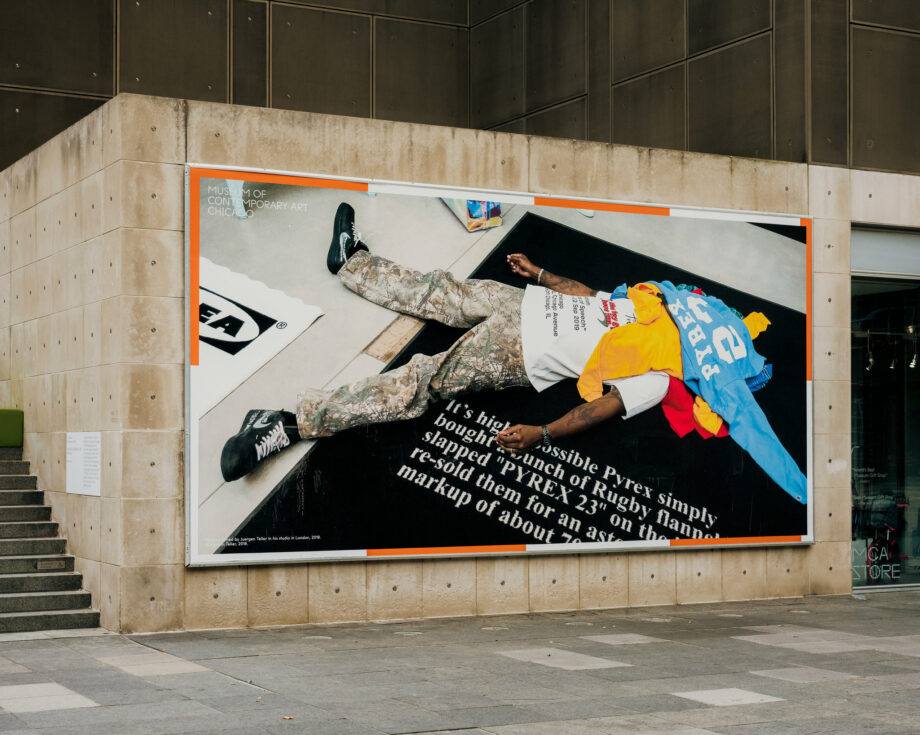 banner of Virgil Abloh by Juergen Teller outside the Museum of Contemporary Art Chicago
